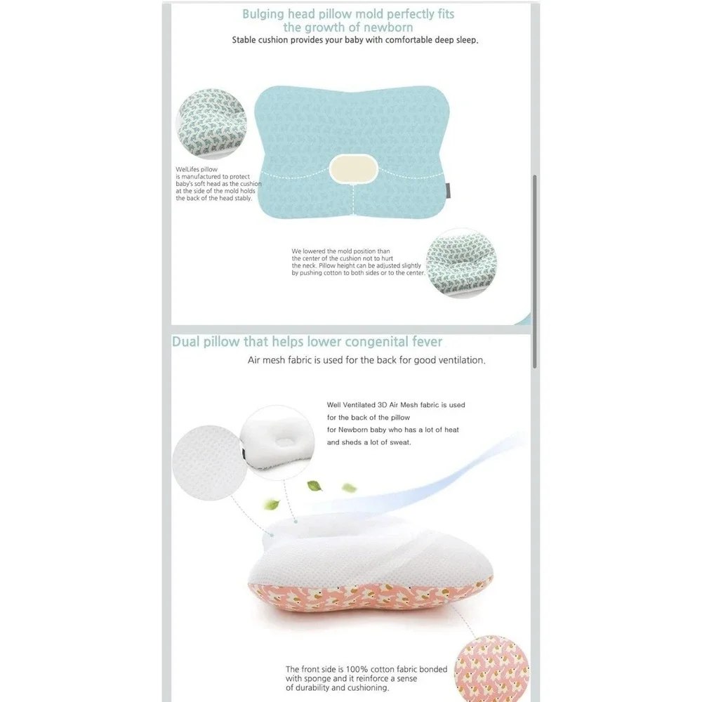Welslife Hypoallergenic Baby Head Neck Support Organic Cotton Cover Machine Wash